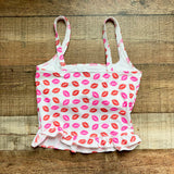Pink Desert x Sassy Red Lipstick Lips Padded Ruffle Midkini Top NWT- Size S (we have matching bottoms)