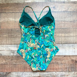 Palms Away Green Island Oasis with Surplice Top and Back Tie and Cut Out Padded One Piece NWT- Size L