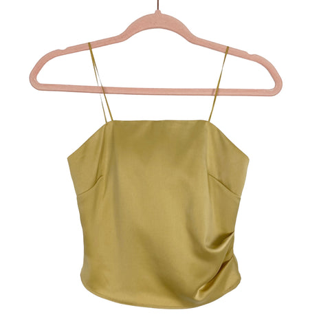 WAYF Gold Satin with Ruched Side and Smocked Back Strapless Corset Bustier Top- Size XS