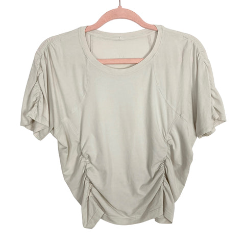 Lululemon Cream Ruched Top- Size ~L (see notes)