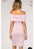 Pink Blush Maternity Pink Folded Off the Shoulder Front Tie Dress NWT- Size M (see notes)