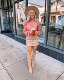 No Brand Beige Suede Faux Button Front Mini Skirt- Size S (see notes)