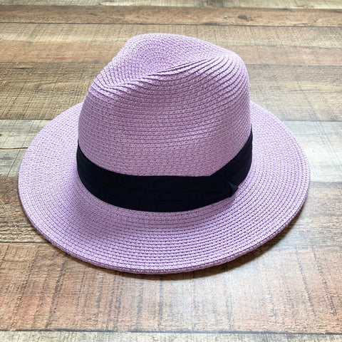 No Brand Purple Paper Straw with Black Band Adjustable Fedora Hat