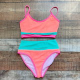 Pink Lily Neon Orange/Mint/Hot Pink Color Block Textured Bikini Top- Size S (sold out online, we have matching bottoms)