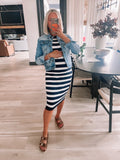 Old Navy Dark Navy/White Striped Ribbed Knit Sleeveless Fitted Midi Sweater Dress- Size XS (sold out online)