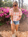 Buddy Love Pastel Checkered Puff Sleeve Top NWT- Size XS (sold out online)
