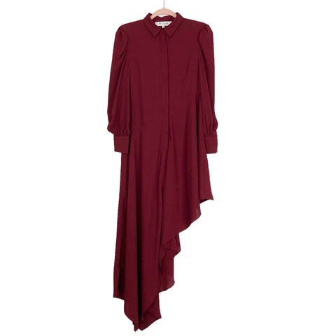 Elliatt Wine with Asymmetrical Hem Button Up Shirt Dress- Size S (see notes)