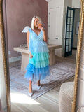 AURA Blue and Green Tulle Tiered Belted Dress- Size S (sold out online)