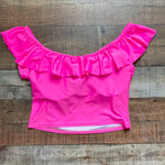 Sassy Red Lipstick x Pink Desert Vegas Pink Off the Shoulder Ruffle Padded Swim Top NWT- Size XL (sold out online)