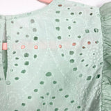 English Factory Mint Sheer Eyelet with Puff Sleeves Ruffle Top- Size XS (see notes)