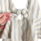 Albion Cream and Blue Striped Linen Front Tie Cropped Halter Top- Size XS (we have matching shorts)