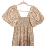 Show Me Your Mumu Ditsy Daisy with Puff Sleeves and Smocked Back Odette Midi Dress- Size S