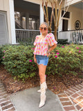 Buddy Love Pastel Checkered Puff Sleeve Top NWT- Size XS (sold out online)