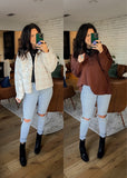 Time and Tru Bare Beige/Winter White Cropped Shacket- Size L