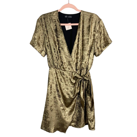 Zara Trf Collection Metallic Gold Faux Wrap Dress- Size S