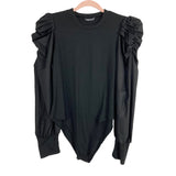 Shein Black Ribbed Knit with Plain Puffed Sleeves Bodysuit- Size XL/12