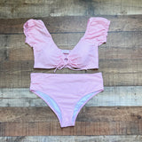 Pink Lily Pink Eyelet Cap Sleeve Padded Bikini Top- Size XL (we have matching bottoms)