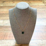 No Brand 18K Gold Beaded Chain with Green Stone Pendant Necklace