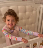 Poppy Kids Co. Multi-Color Pattern with Purple Ruffle Trim and Ruffle Butt Zip Up Pajamas- Size 18-24M