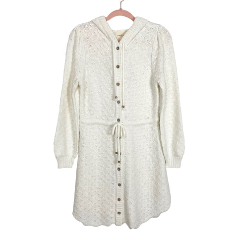 Coven & Co. Open Knit Hooded Button Up Mini Dress NWT- Size XS