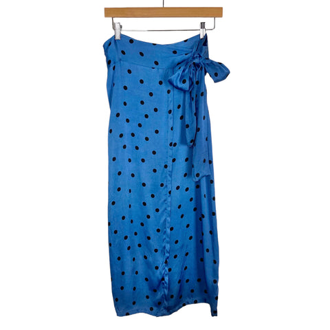 Zara Satin Blue and Black Polka Dot Wrap Skirt- Size XS