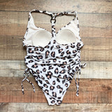 Kona Sol Cheetah with Side Drawstring Ruching and Back Tortoise Ring Detail Padded One Piece- Size L (sold out online)
