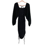 No Brand Black Metallic with Drawstring Ruched Sides and Solid Black Puffed Sleeves Dress- Size XL