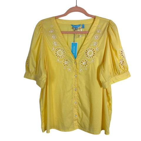 Draper James Yellow Embroidered Eyelet Button Down Top NWT- Size L