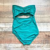 Time and Tru Green Gem Ribbed with Front and Back Cut Outs and Ties Strapless One Piece- Size M (sold out online, see notes)