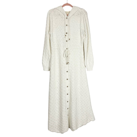 Coven & Co. Open Knit Hooded Button Up Dress- Size XS