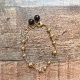 No Brand Gold Beads with Black Beads Adjustable Length Bracelet