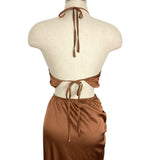 MABLE Cognac Open Back Crop Two Piece Skirt Set NWT- Size S