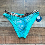 Decree Blue/Green Palm with Animal Print Detail Mid-Rise Cheeky Bikini Bottoms NWT- Size M (we have matching bikini top)