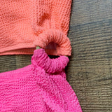 Pink Lily Coral/Pink Textured One Shoulder with Wooden Ring Detail Cut Out Padded One Piece- Size XL