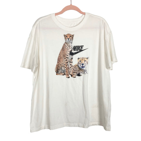 Nike White Cheetah Graphic Tee- Size L (sold out online, see notes)