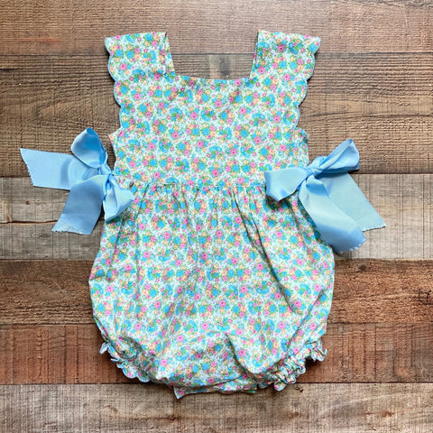 Sal & Pimenta Floral Blue Side Bow Bubble- Size 2T