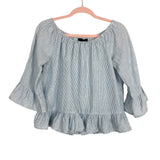 Sanctuary Blue/White Striped Linen Ruffle Hem Top- Size S