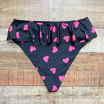 Beach Riot Black with Pink Hearts Ruffle Bikini Bottoms- Size XL (we have matching top)