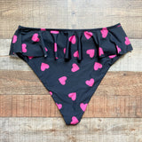 Beach Riot Black with Pink Hearts Ruffle Bikini Bottoms- Size XL (we have matching top)