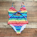 ModCloth Rainbow Stripes Siena with Front Tie and Front and Back Cut Outs One Piece- Size XL (sold out online)