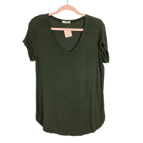 Cotton:On Olive Roll Sleeve V-Neck Tee- Size XS