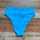 Aerie Light Blue Ribbed Pattern High Waisted Bikini Bottoms- Size L (we have matching top)