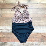 Cupshe Black/Brown Animal Print Color Block Halter Top Padded One Piece NWT- Size L