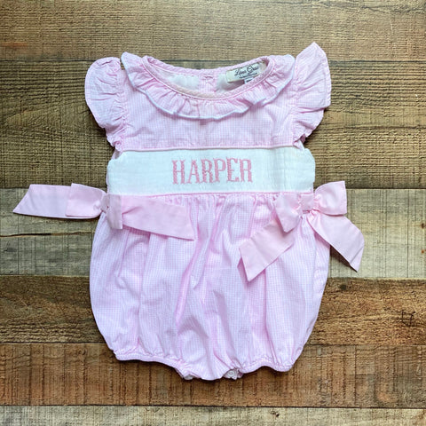 Lana Grace Pink Gingham Smocked Harper Side Bow Bubble- Size 18M (see notes)