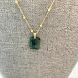 No Brand 18K Gold Beaded Chain with Green Stone Pendant Necklace