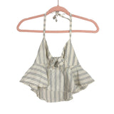 Albion Cream and Blue Striped Linen Front Tie Cropped Halter Top- Size XS (we have matching shorts)