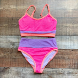 Pink Lily Hot Pink/Purple Color Block Textured High Waisted Bikini Bottoms NWOT- Size S (sold out online, we have matching top)