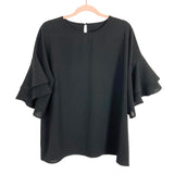No Brand Black with Ruffle Sleeves Top- Size XL