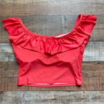 Sassy Red Lipstick x Pink Desert Red Off the Shoulder Ruffle Padded Swim Top NWT- Size XL (sold out online)