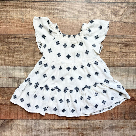 Zara Cream and Navy Printed Smocked Collar Dress- Size 18-24M (see notes)
